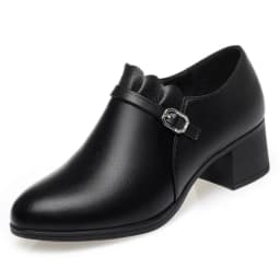 New Spring Autumn Women's Concise Single Shoes Round Toe Thick Heel Soft Leather Modern Retro Elegant Casual Shoes