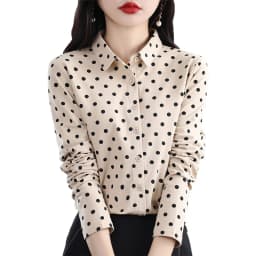 Women's New 100% Cotton Soft Sweater Polka-dot Knitted Polo Collar Long Sleeve Cardigan Spring Summer Shirt Ladies' Blouse Top