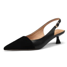 Black Sandals Women 2026 Summer Genuine Leather Slingback Elegant Mid Heel Pointed Comfortable Light Female Shoes Big Size 42