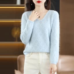 100% Mink Cashmere Women's Sweater Knitted Long Sleeve Pullover V-Neck Loose Underlay Soft Fashion Women's Top