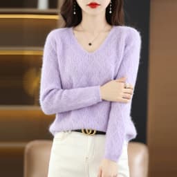 100% Mink Cashmere Women's Sweater Knitted Long Sleeve Pullover V-Neck Loose Underlay Soft Fashion Women's Top