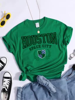 Bouston Space City Print Woman Tshirts Vintage Loose T-Shirts Niche Vintage Individual Top Tee Tshirt Short Sleeve Casual Tshirt