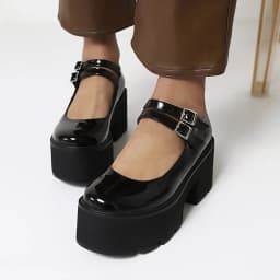 Super High Waterproof Platform Purple Patent Leather Platform Shoes Thick-Soled Bright Leather Yellow Hollow Heel Women's Shoes
