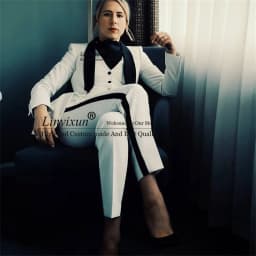 Black Peaked Lapel White Women Suits Smoking Business Lady 3 Pieces Set Customized Mother Of Bride Blazer Брючные костюмы
