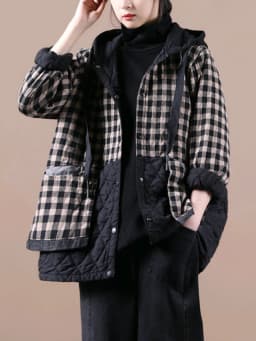 Amax luluE Chinese Fashion Winter Clothing Large Streetwear Ladies Loose Hooded Padded Jackets Womens Casual Plaid Vintage Coats