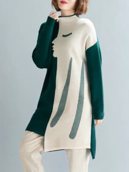 Amax luluE Brand Korean Luxury 2024 Winter Ladies Long Pullovers Womens Vintage Printed Knitted Sweaters Warm Turtleneck Clothes