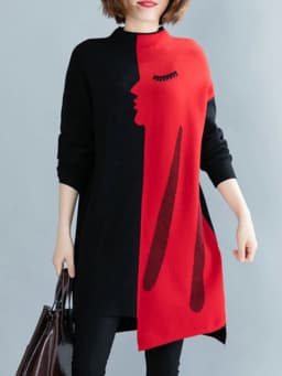 Amax luluE Brand Korean Luxury 2024 Winter Ladies Long Pullovers Womens Vintage Printed Knitted Sweaters Warm Turtleneck Clothes
