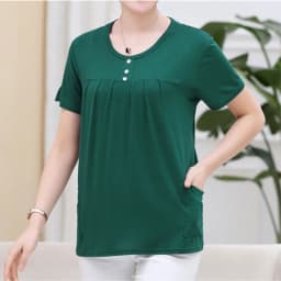 UHYTGF Middle-Aged Women T-Shirt O Neck Short Sleeve Casual Mother Summer T-Shirt Elastic Cotton Thin Big Size Tops Blouses 2161