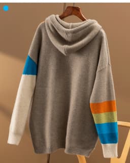 Autumn/Winter 2022 new rainbow inlaid loose and thick hooded 100% pure cashmere sweater women's hoodie long sleeve