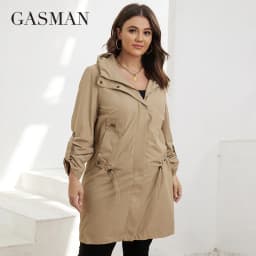 GASMAN Autumn Trench Coat Plus Size Women's Mid-Length Belt Hooded Zipper Jacket Women Solid Color Windbreaker Parkas GM-8299