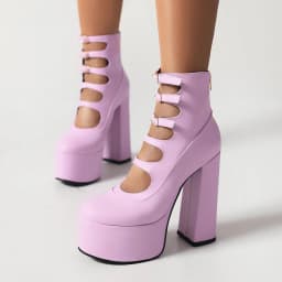 Super High Waterproof Platform Microfiber Material Roman Style Golden Hollow Sexy Woman's Ankle Boots Back Zipper Plush Lining