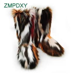Luxury Winter Faux Fur Thigh High Snow Boots Shoes Women Men Ankle Snow Boots Fluffy Mongolian Fur Platform Snow Boots For Women