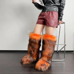 Luxury Winter Faux Fur Thigh High Snow Boots Shoes Women Men Ankle Snow Boots Fluffy Mongolian Fur Platform Snow Boots For Women