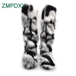 Luxury Winter Faux Fur Thigh High Snow Boots Shoes Women Men Ankle Snow Boots Fluffy Mongolian Fur Platform Snow Boots For Women
