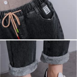 Winter Baggy Warm Fleece Lined Jeans Women Vintage Lace Up Harem Denim Pants Ankle-length Vaqueros Thicken Kot Pantalones New