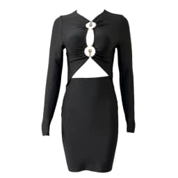 Wholesale Women's Black Hollow Long Sleeve Tight Mini Sexy Evening Celebrity Cocktail Party Bandag Dress