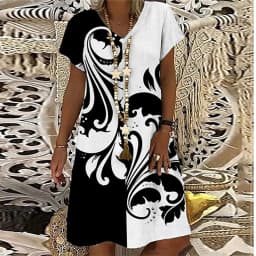Floral Printed Vintage Dresses Summer 2022 Elegant Women Abstract Dress V Neck Lady Short Sleeve Casual Oversized Loose Clothing