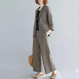 Spring summer new style literary leisure cotton linen striped one-button small suit wide-leg pants temperament fashion set women