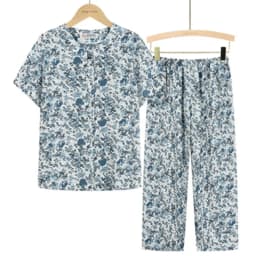 UHYTGF Middle-Aged Elderly Womens Suit Fashion Printing Casual Thin Summer Two-Piece Set Comfortable 3XL Big Size Tracksuit 1378