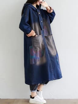 Amax luluE 2024 Autumn Korean Luxury Brand Ladies Vintage Demin Coats Women Casual Printed Trenches Hooded Oversized Windbreaker