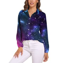 Colorful Galaxy Blouse Long-Sleeve Night Sky Bright Stars Kawaii Blouses Female Simple Oversize Shirts Graphic Top Birthday Gift