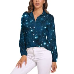 Colorful Galaxy Blouse Long-Sleeve Night Sky Bright Stars Kawaii Blouses Female Simple Oversize Shirts Graphic Top Birthday Gift