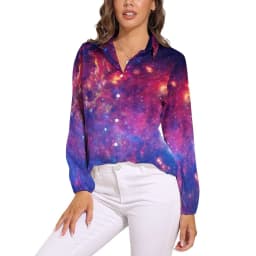 Colorful Galaxy Blouse Long-Sleeve Night Sky Bright Stars Kawaii Blouses Female Simple Oversize Shirts Graphic Top Birthday Gift