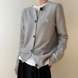 Cashmere cardigan women's spring and autumn new round neck duckling palm embroidery knitting bottom sweater loose wool coat