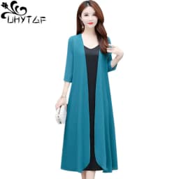 UHYTGF Jacket Womens Ice Silk Summer Sun Protection Tops Female Cardigan Thin Chiffon Jacket Women Shawl Long 6XL Size Coat 2069