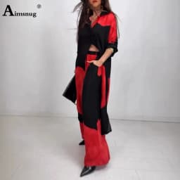 2025 Autumn Boho 3D Print Two Piece Sets Women Tracksuit set female long sleeves casual Blouse and Wide Leg Pants Co-ords New