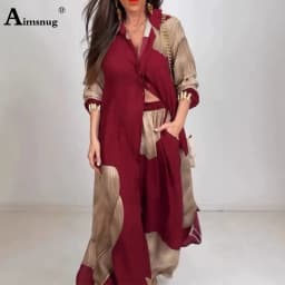 2025 Autumn Boho 3D Print Two Piece Sets Women Tracksuit set female long sleeves casual Blouse and Wide Leg Pants Co-ords New