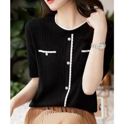 Hollow-out ice silk short sleeve knitted half sleeve summer wear new round collar T shirt women's fashionable versatile thin top
