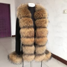 Women's Real Fox Fur Cardigan Jacket Spring and Autumn with Knitted Sweaters and Real Fox Fur Collar Women Raccoon Fur Cardigan