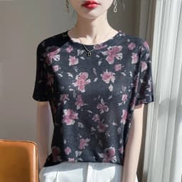 New 2026 Summer Crewneck Printed Knitted Women's Short-sleeved Elegant Joker Top