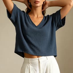 Chic 100% Cotton Muslin Top For Women T-shirt Sexy V-neck Short Sleeve Casual Loose Streetwear Gauze Shirt Ropa Mujer Camisetas