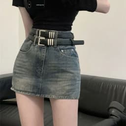 American Style Hot Chick Jean Skirts Women Fashion High Street Belt Slim Fit Mini Skirt Female Vintage High Waist Denim Skirts