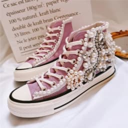 Women's Shoes New Spring Autumn Shoes 3D Handmade Pearl Canvas Shoes Women's Casual Shoes Purple