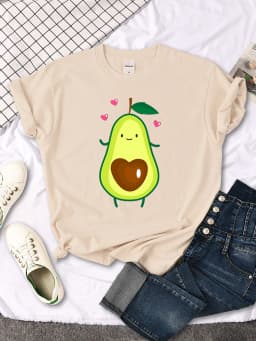 T Shirt Woman Avocado Cartoon Image Weightlifting Tshirt For Women's Harajuku Casual Women T-Shirt Korean Style Hip Hop Clothes