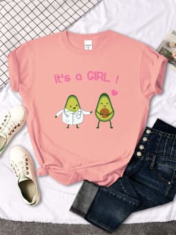 T Shirt Woman Avocado Cartoon Image Weightlifting Tshirt For Women's Harajuku Casual Women T-Shirt Korean Style Hip Hop Clothes