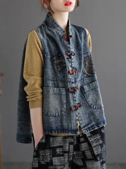 Amax LuluE 2024 Chinese Fashion Designer Clothes Women Vintage Denim Sleeveless Coats Ladies Casual Loose Luxury Punk Waistcoats