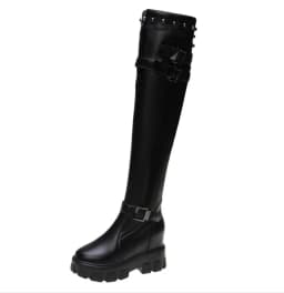 Winter 2024 Wedges Warm Shoes Black High Heel Women Over The Knee High Boots Female Fashion Rivet Sneakers Tight High Boots Lady