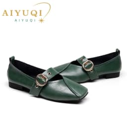AIYUQI Ladies Spring Shoes 2026 New Genuine Leather Mother Flat Shoes Casual Large Size 41 42 43 Square Comfortable Women Shoes