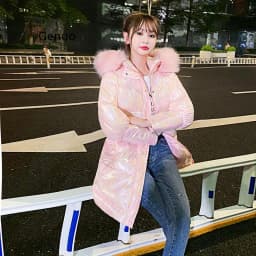 Winter Glossy Jacket For Women Rose Red Parka Female Bread Winter Down Parkas Parka Cotton Padded Shiny Waterprooft Coat