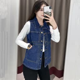 UHYTGF 2023 6XL Denim Vest Women Jacket Single Breasted Sleeveless Autumn Winter Jeans Waistcoat Female Vintage Cowboy Coat 2482