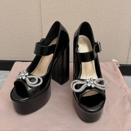 Summer 2023 New Water Platform Super High Heel Peep Toe Sandals Round Toe Lacquer Leather Diamond Bowknot Pumps