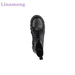 Black Thick Sole Non-slip Luxury Design Boots For Men Leather Fabric Solid Lace-up Ankle High Round Toe Handamde All-match Shoes