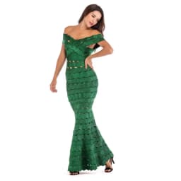 MARKOWO Designer 2022 New Summer Sexy Fashion Fishtail Long Skirt Slim Jacquard Bronzing Dress
