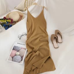 Fashion Knitted Women Dresses Elegant Solid Colid Korean Split Out Sleeveless V-Neck Party Female Dress Vestidos