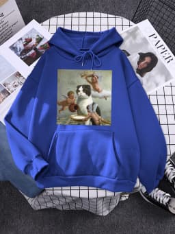 Hoodie Little Angel And Cat Printing Sweatshirt Woman With Hood Aesthetic Korean Couple Clothes Warm Harajuku Women'S Hoodies