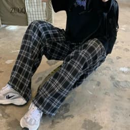 Summer Plaid Pants Women S-3XL Casual Chic Oversize Loose Wide Leg Trousers for Women Harajuku High Waist Hip-hop Pants Female